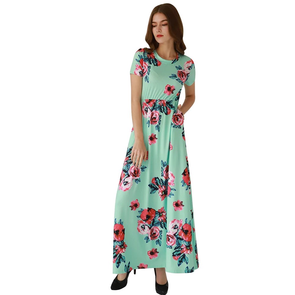 Yming Floral Printed Summer Vintage Women Dress Long Maxi Robe Dresses Vestidos De Fiesta De Noche Elegant Casual Party Dress