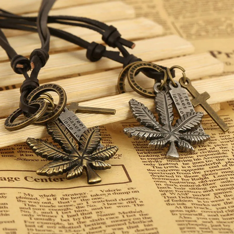 

KOKOEER Necklace 100% Genuine Leather Necklace Women Punk Style Men Vintage Jewelry Maple Leaves Pendant Jewelry Christmas