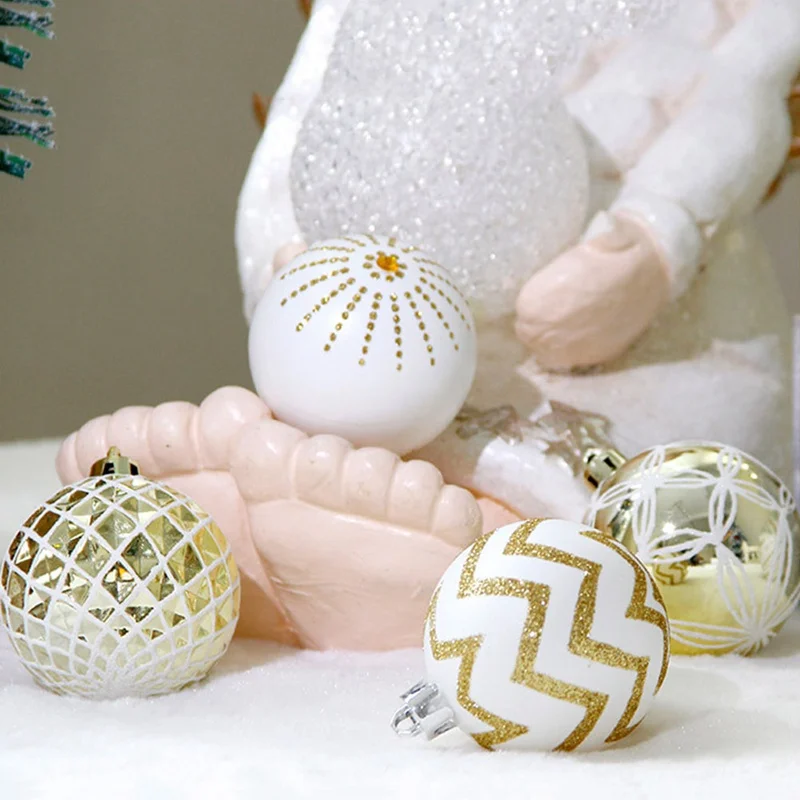 30 piunids/lote bolas colgantes de árbol de Navidad 6 cm plateado dorado copo de nieve Color dibujo decoración bola Navidad Fiesta en casa boda ornamento p20