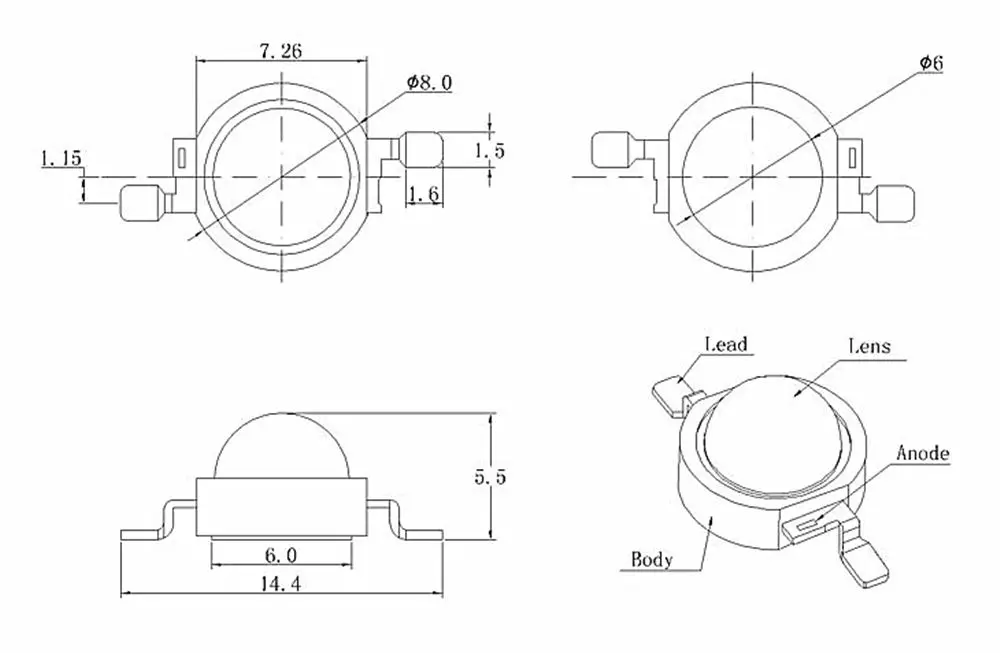 1W Warm White LED Emitter