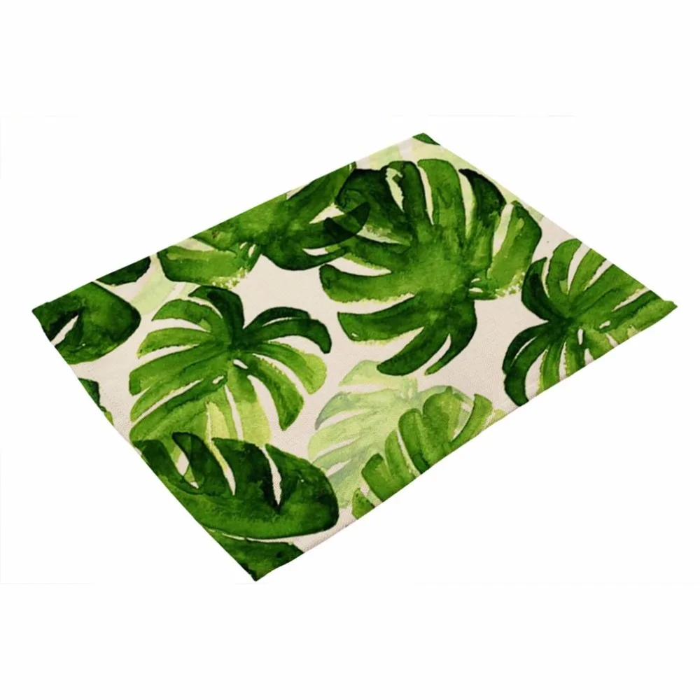 

2018 Beautiful Fresh Green Leaves Pattern Western Table Pad 42*32CM Cotton Linen Dining Table Mat Pad Kitchen Accessories
