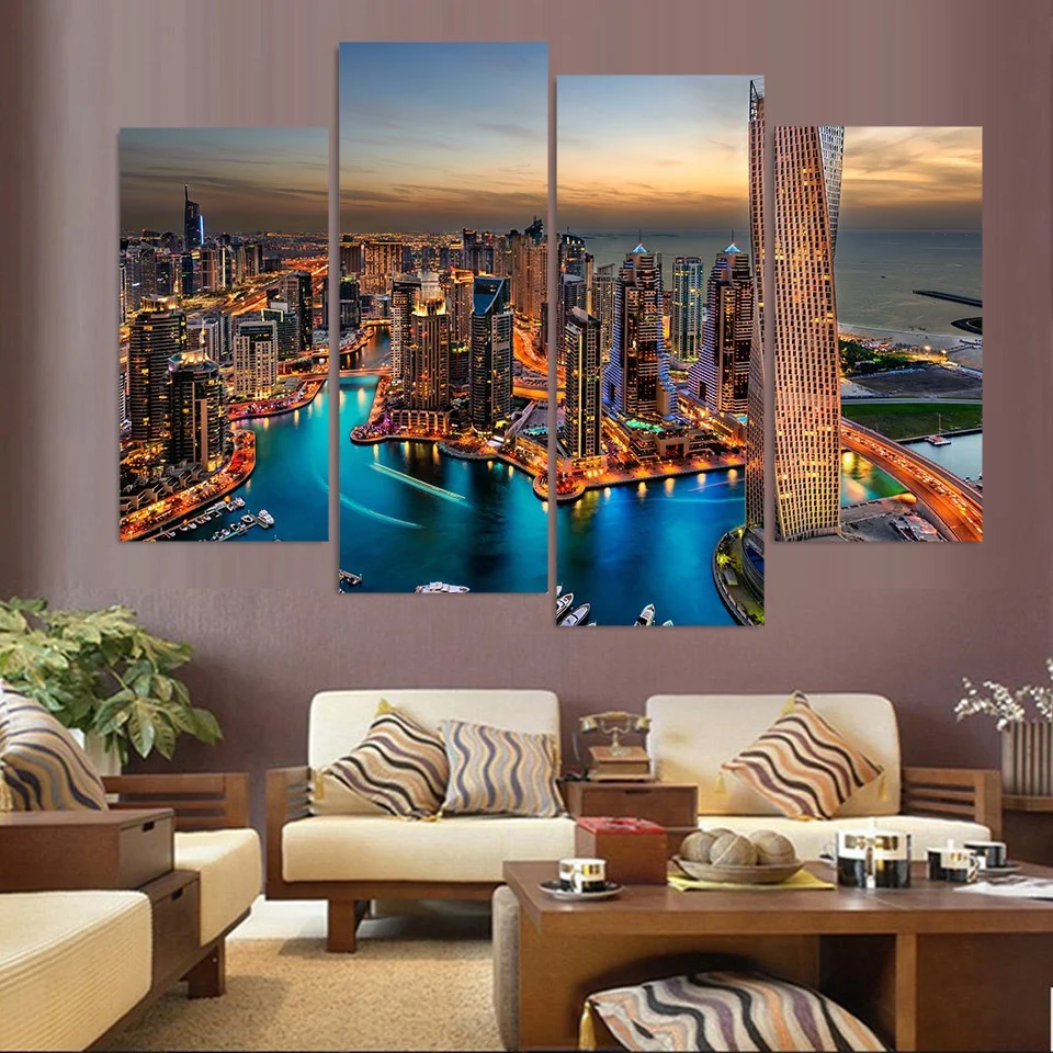 Canvas Painting 4 Piece Canvas Art Dubai UAE  Skyscrapers 