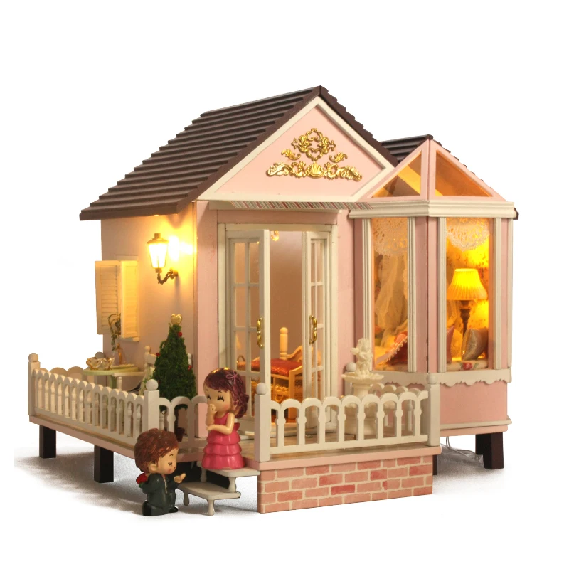 

DIY Doll House With Furniture LED 3D Miniature Dollhouse Wooden House Model Toys Elegant Gift For Children A012 #D