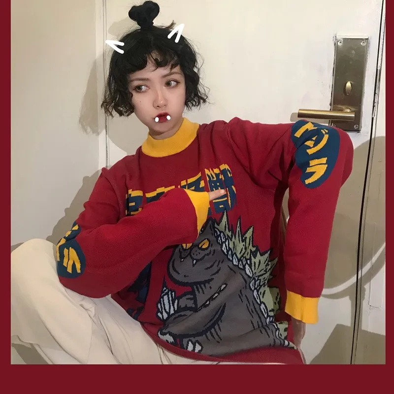 FREE SHIPPING Cat Godzilla Sweatshirt Knitted JKP4380