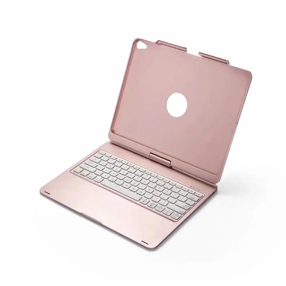 FULAIKATE для Apple iPad Pro 12,9 поворот Bluetooth Беспроводной клавиатура складной чехол Алюминий раскладушка с подставка для ручки в виде ракушки - Цвет: Rose Gold