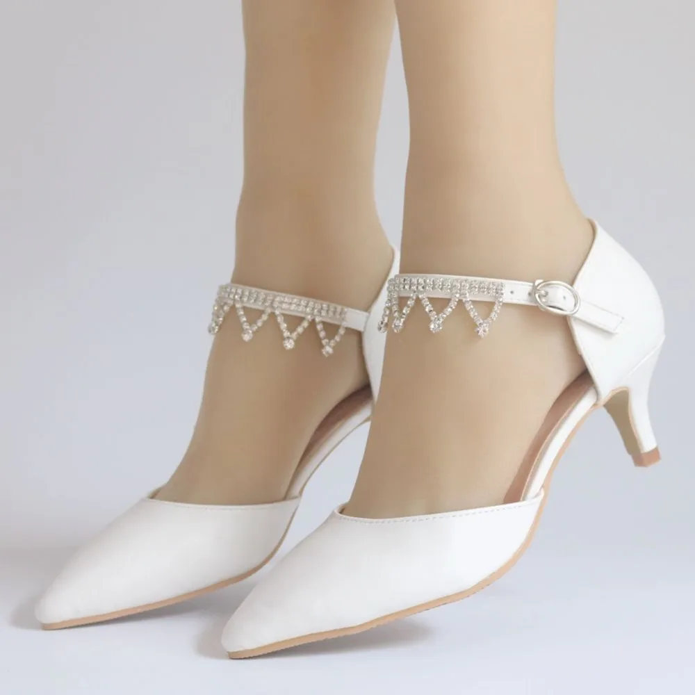

5cm stiletto single shoes pointed big size women shoes white wedding shoe bridal shoes temperament elegant rhinestone high heels