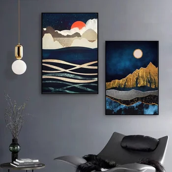 

Abstract landscape art Midnight Beach and Moonlight Canvas Poster Natural poster Wall Pictures for Living Room No Frame