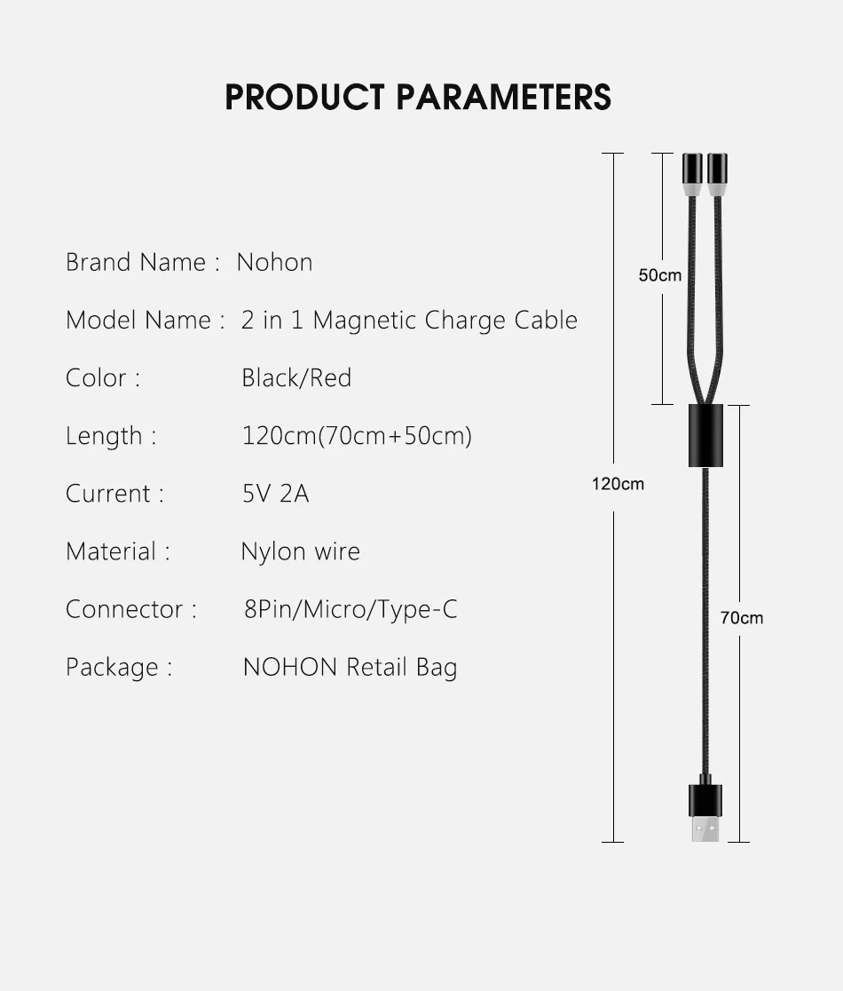 NOHON Magnetic Charging Cable 8 Pin For iPhone XS MAX XR X Samsung Xiaomi 8 9 Android Micro USB Type C Phone Charge Cables 1 (11)