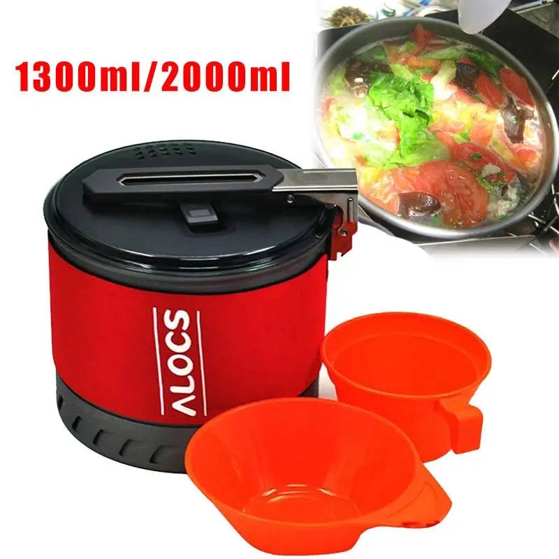 

Alocs 2 L Outdoor Camping Cookware Utensils Fast-Heating Camping Pot Heat Exchanger with Bowl Cup Outdoor Survival Kit