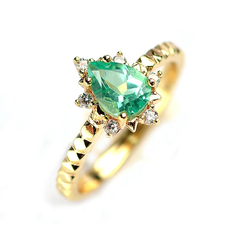 Ruifan Luxury Teardrop Natural Apatite Gemstone Ring 18K Light Gold 925 Sterling Silver CZ Ring for Women Fine Jewelry YRI082