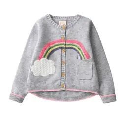 Для девочек Костюмы 2019 осенне-весенние детские свитера Кардиган для девочек Радуга рисунком, с длинными рукавами, верхняя одежда с
