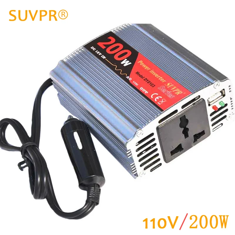 SUVPR 200W 12V to 110V car inverter laptop power adapter charger