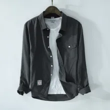 Для Мужчин's отложной воротник Длинные рукава хлопчатобумажная рубашка с карманом серый темно-синие однотонные повседневные рубашки для Для мужчин летняя рубашка мужской