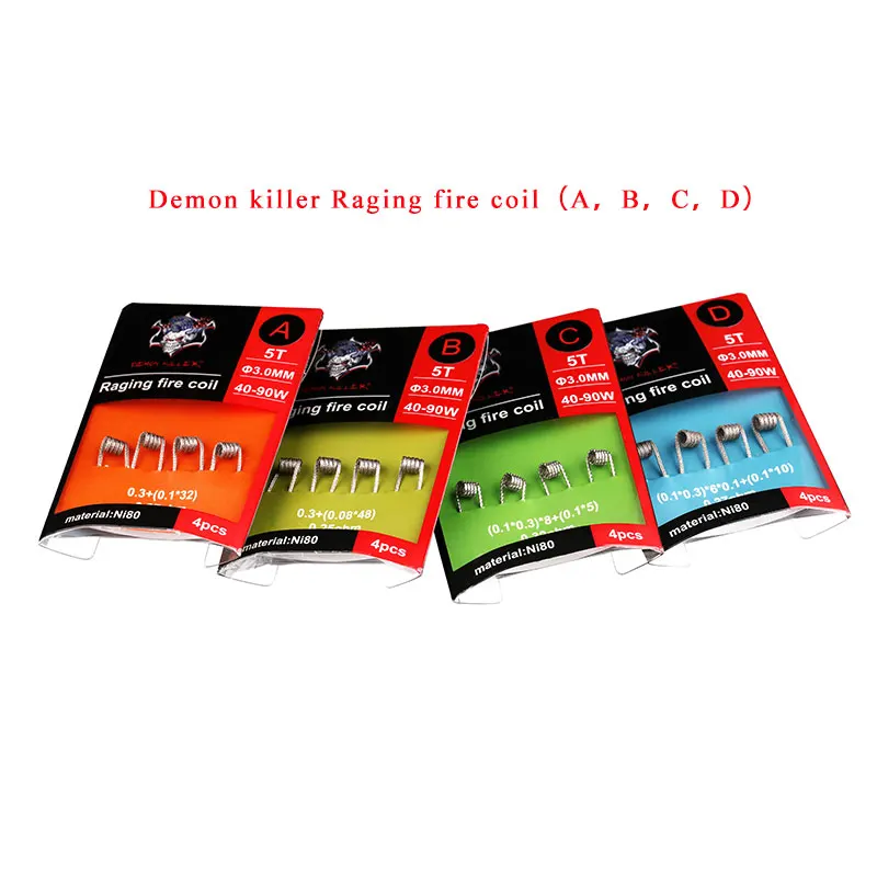 

4pcs/pack Demon Killer Raging Fire Ni80 Prebuilt Coil for 40-90w RDA RTA Vape Atomizer DIY coils ecigarette vape accessories