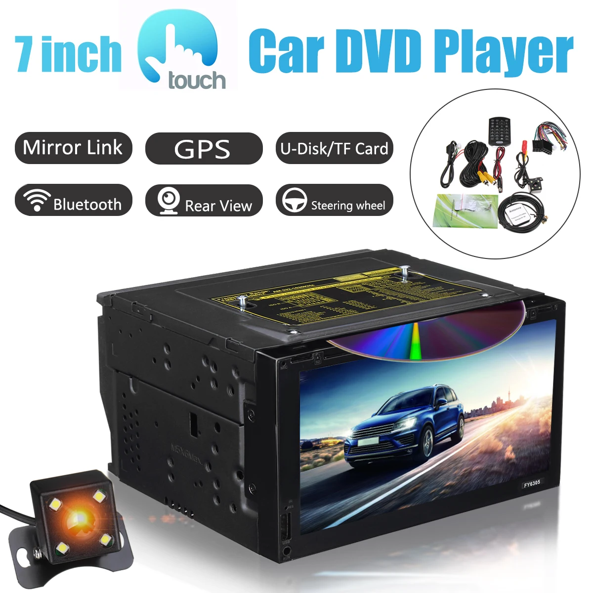 

7'' 2 Din for Android Car bluetooth WIFI Stereo High Definition Screen MP5 DVD Player GPS Rear Camera