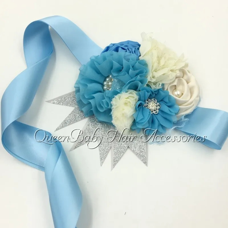 

Retail! Chiffon Flower Matching Satin Flower Sash Maternity Sash Belt Luxe Sash