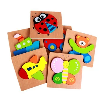 

New 1 Set 3D Stereoscopic Children Wooden Puzzle Toys Fruits Animal Traffic Study Wood Hand Up Puzzle Toys For Boys And Girls
