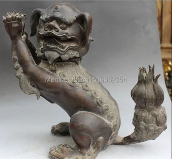 

16" Chinese Bronze Foo Fu Dog Guardion Lion Incense Burner Censer Statue