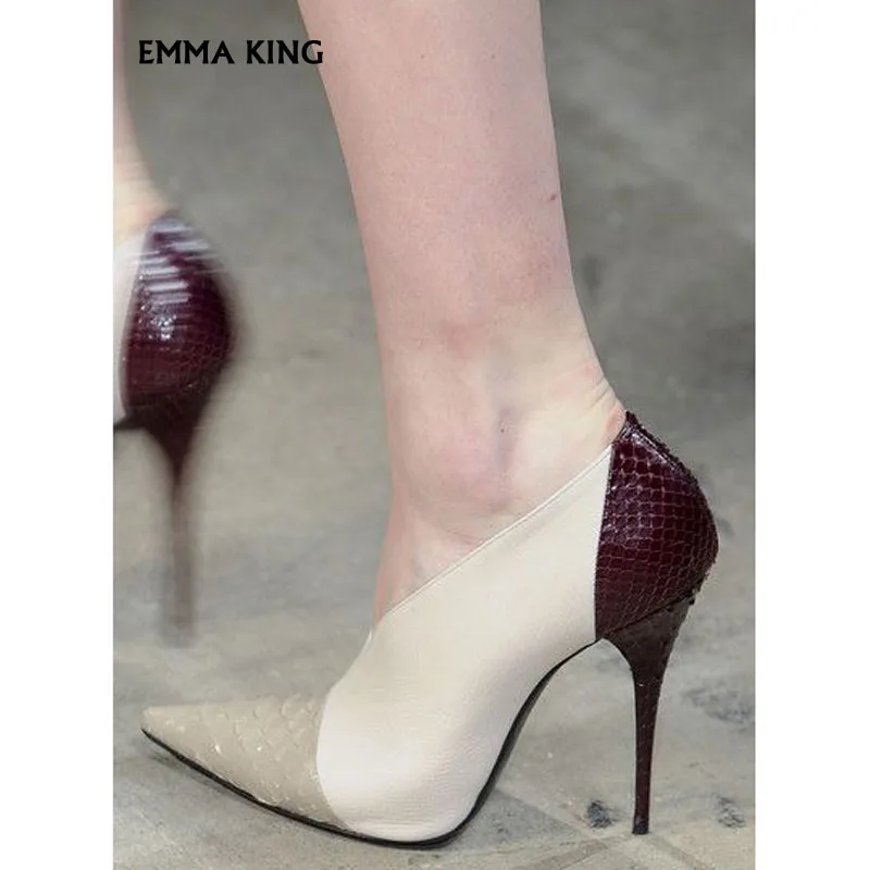 

2019Sexy Mixed Colors Pointed-toe PU Pumps Women Shallow Stiletto Heels Spring Fashion Party Dress Wedding Shoes Woman Plus Size