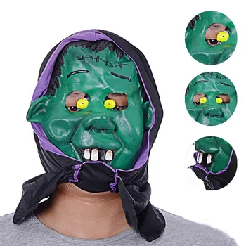 

Latex Witch Mask with Coverchief Halloween Creepy Horrible Green Full Face Cosplay Costumes Masquerade Supplies Party Props