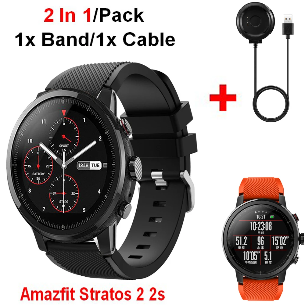 2 в 1 силиконовый ремешок для Huami Amazfit stratos pace Stratos 2s USB зарядный кабель
