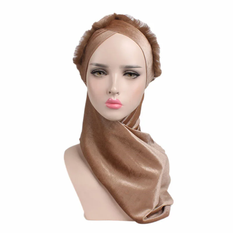2018 New Velvet Women Headband Muslim Hat Scarf One Set Hat Rabbit Hair