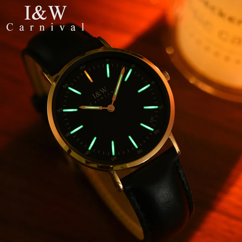 Goede CARNAVAL High end Vrouwen horloges mode ultradunne Quartz horloge met originele import Zwitserse beweging, tritium lichtgevende Reloj mujer