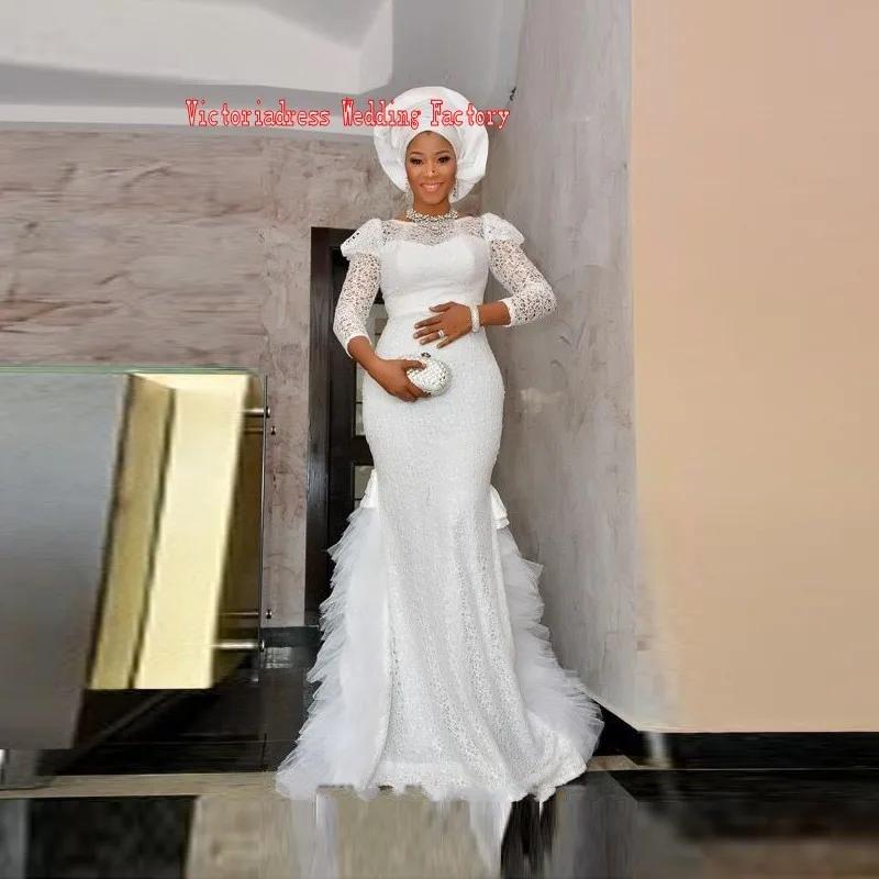 New-Arrival-Africa-Nigeria-Dress-Three-Quarter-Sleeve-Mermaid-Floor-Length-Long-Evening-Dress-White-Lace (2)_conew1