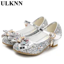 ULKNN Enfant/обувь принцессы; Новинка года; весенняя обувь для девочек; обувь на высоком каблуке; модная детская обувь на высоком каблуке; серебряное Золотое розовое, синее, с бантом