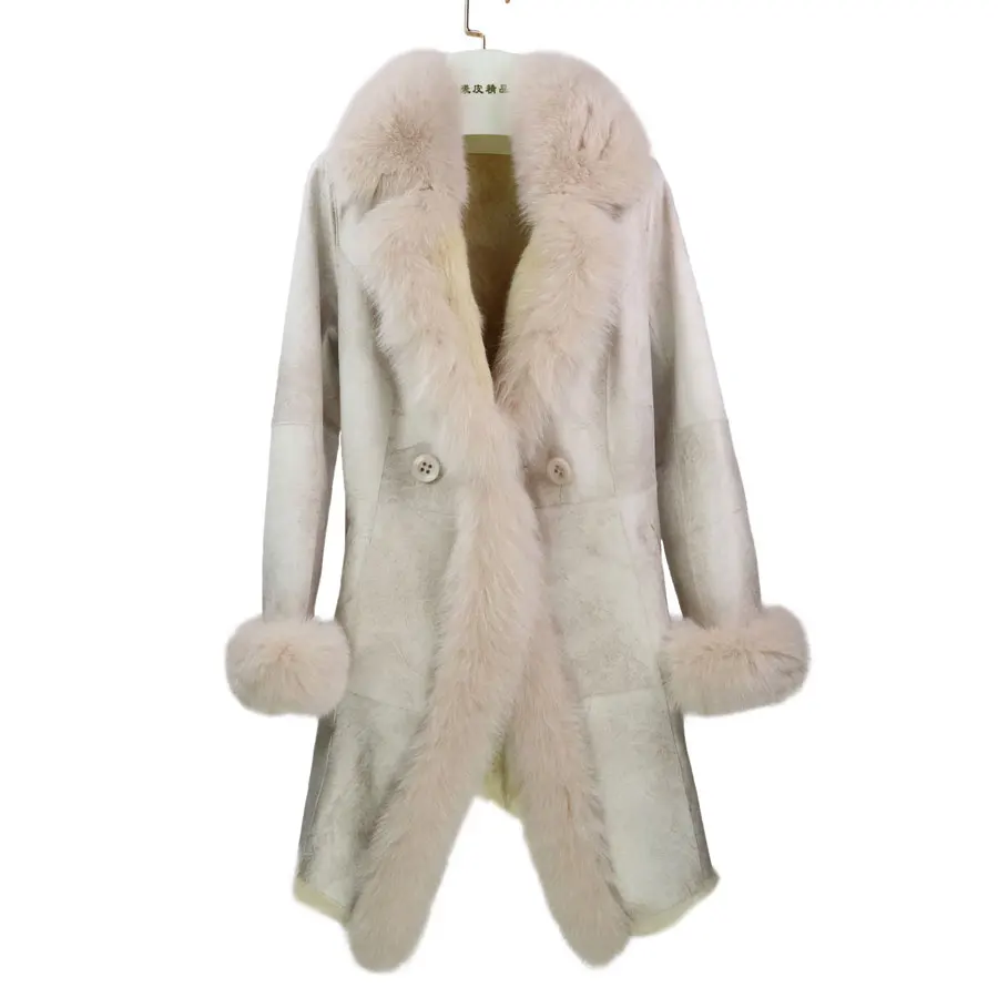 Manteau Grey coffee 2018 Fourrure Réel Parka Col Renard Cuir Longue Avec Véritable face Veste beige Hiver Double Femmes En De Lapin Slim AAqgBwY