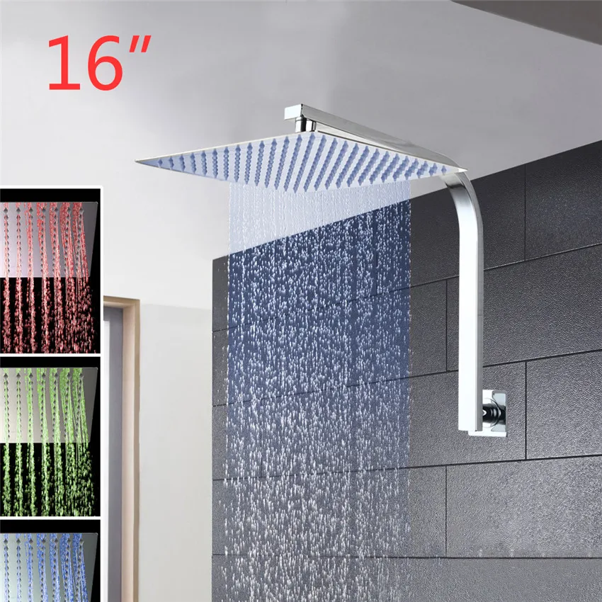 Torayvino Shower Set 3 Colors LED Luxury Square Rain 16" Shower Head