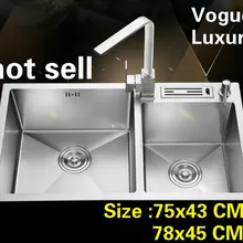 Дома прочный 304 нержавеющая сталь мыть овощи Кухня ручная раковина двойной паз 750x430/780x450 мм