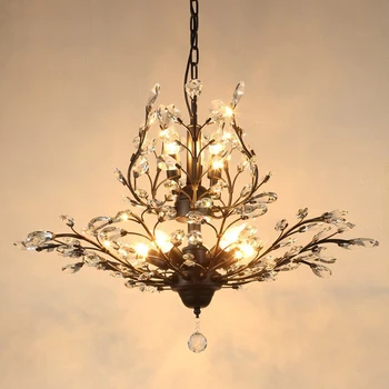 

American Country Crystal Chandelier European Style LED Bedroom Entrance Lamps Living Room Stairs Chandeliers Wroungt Iron Lights