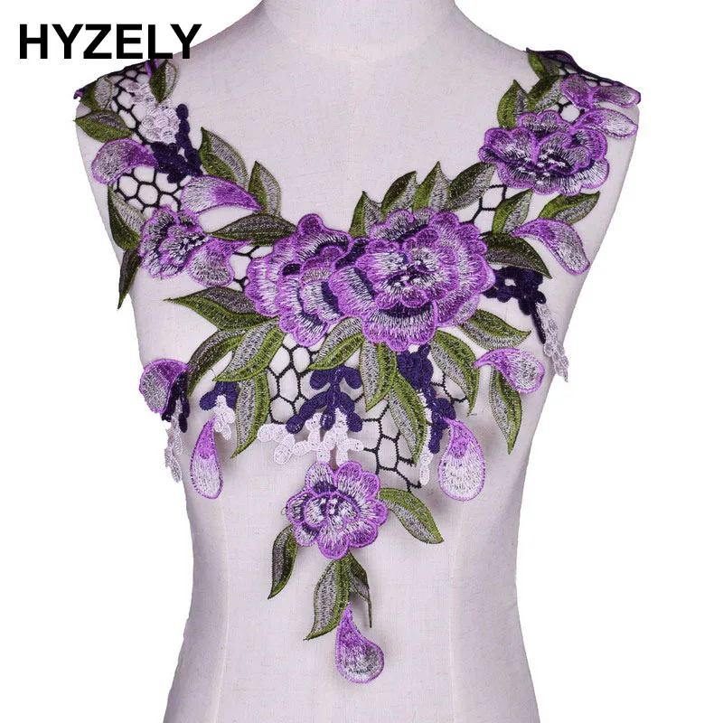 

Purple Flower Lace Embroidered Neckline Collar Trim Clothes Fabric Sewing Supplies Craft Wedding Dress Applique NL076
