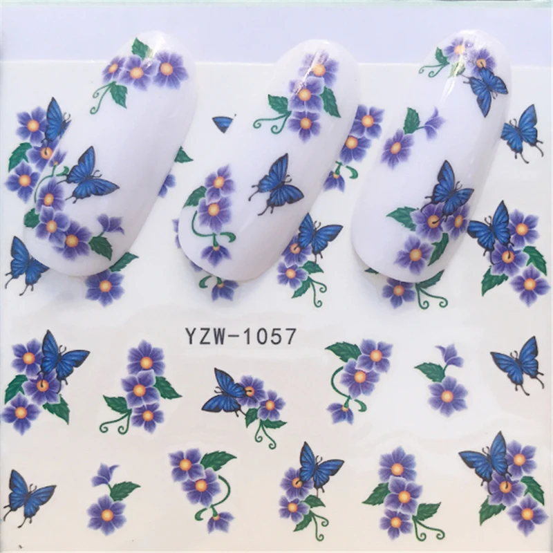 

YWK 1 Sheet Butterfly Styles Nail Water Stickers Decals Colorful Full Tips Designed Fingernail Flower Tips Decoration