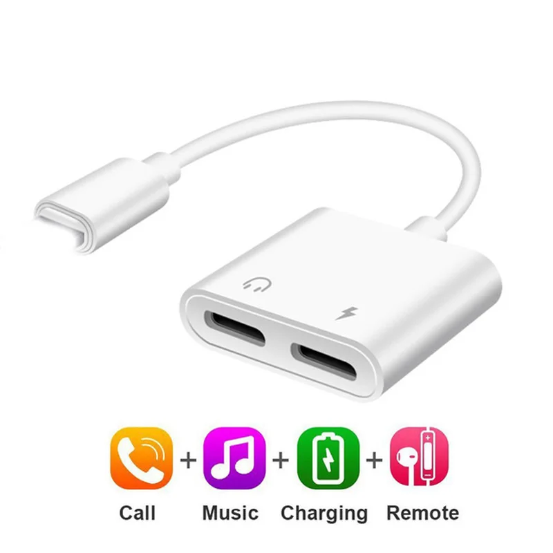 

2 in 1 For Lightning Adapter Charger Listening Adaptador For iphone X 8 Plus IOS 12.3 Charging AUX Splitter For iPhone Adapter