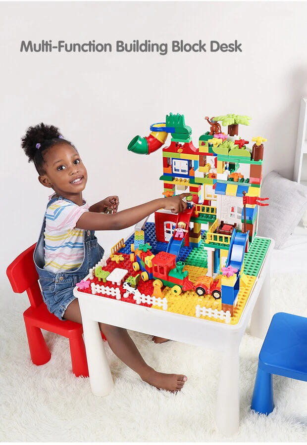 Multifunction Table Base Plates Larger And Small Bricks Compatible Legoings Collection Board Game Writing Desk Education Toys