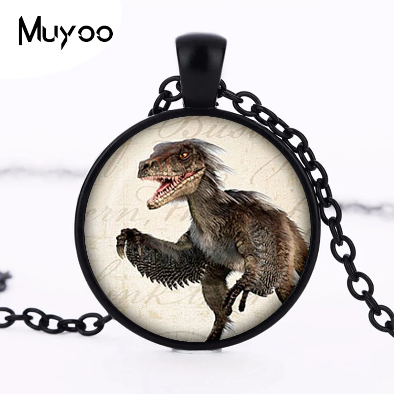 Dinosaurs Pendant Long dinosaur Necklace Round Silver Chain Dinosaur