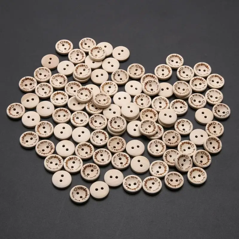 

100Pcs/Pack Cute Wooden Handmade 2 Holes Buttons Love Letters Buttons for DIY Scrapbooking Wood Crafts Sewing Tools