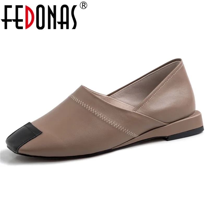 

FEDONAS Quality Genuine Leather Casual Office Female Retro Loafers 2020 Spring Summer Women Pumps Slip-on Shallow Shoes Woman