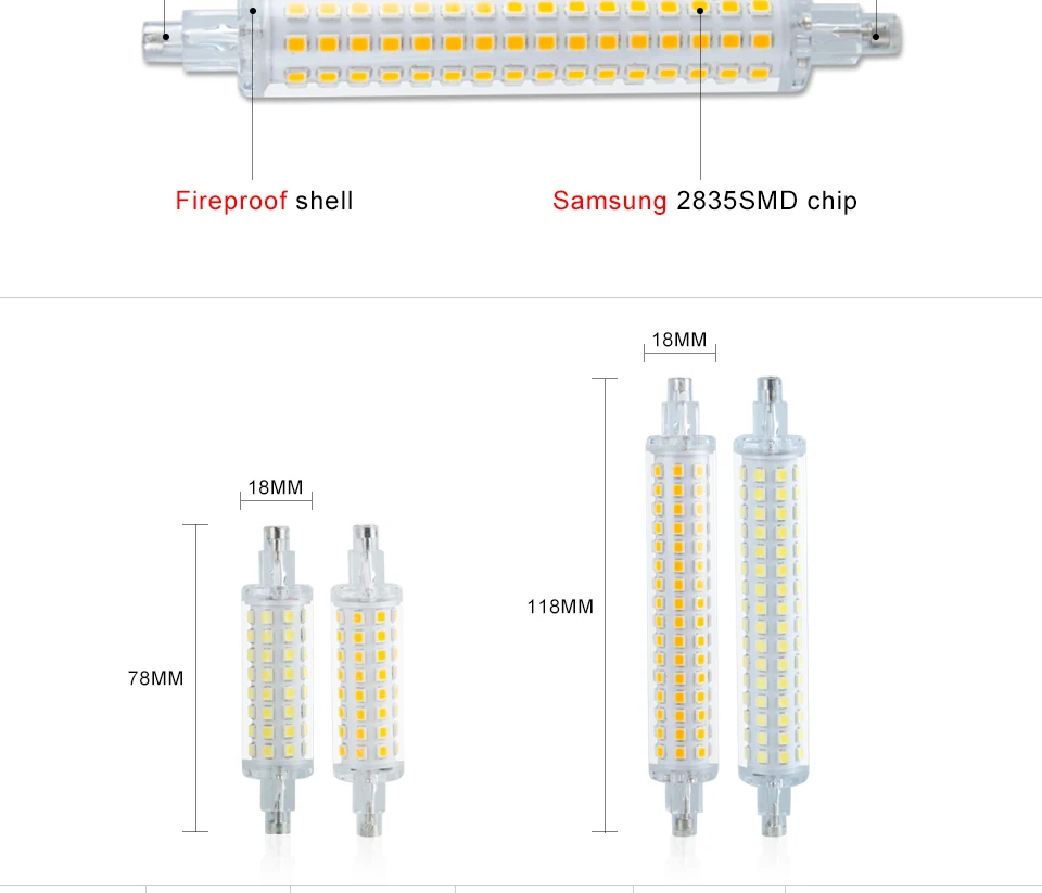 J78 J118 78mm 118mm R7S Lamparas Led Lamp AC 220V 110V 2835SMD 64 128 leds Spotlight Replace Halogen Floodlight R7S No Flicker (2)