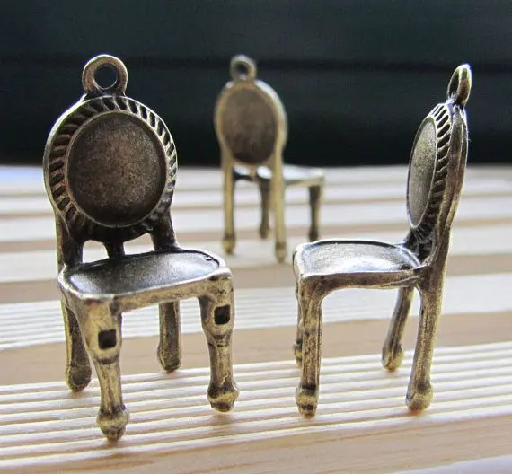 4pcs Antique Bronze Lovely 3D Chair Charm Pendants 14x30mm B507-3