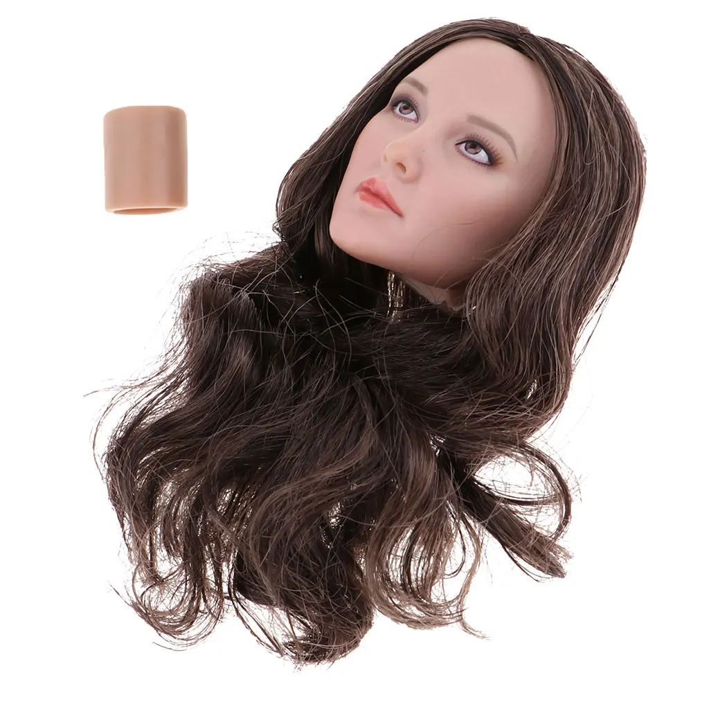 1/6 Female Asian Beauty Brown Long Hair Head Sculpt Carved Model for 12
