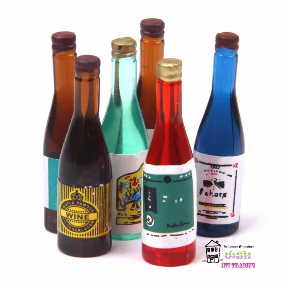 

1.38" Dollhouse Miniatur 1:12 Wine Bottles 6PCS Home Bar Scene Landscape Decor Dolls Accessory Kids Gift Free shipping
