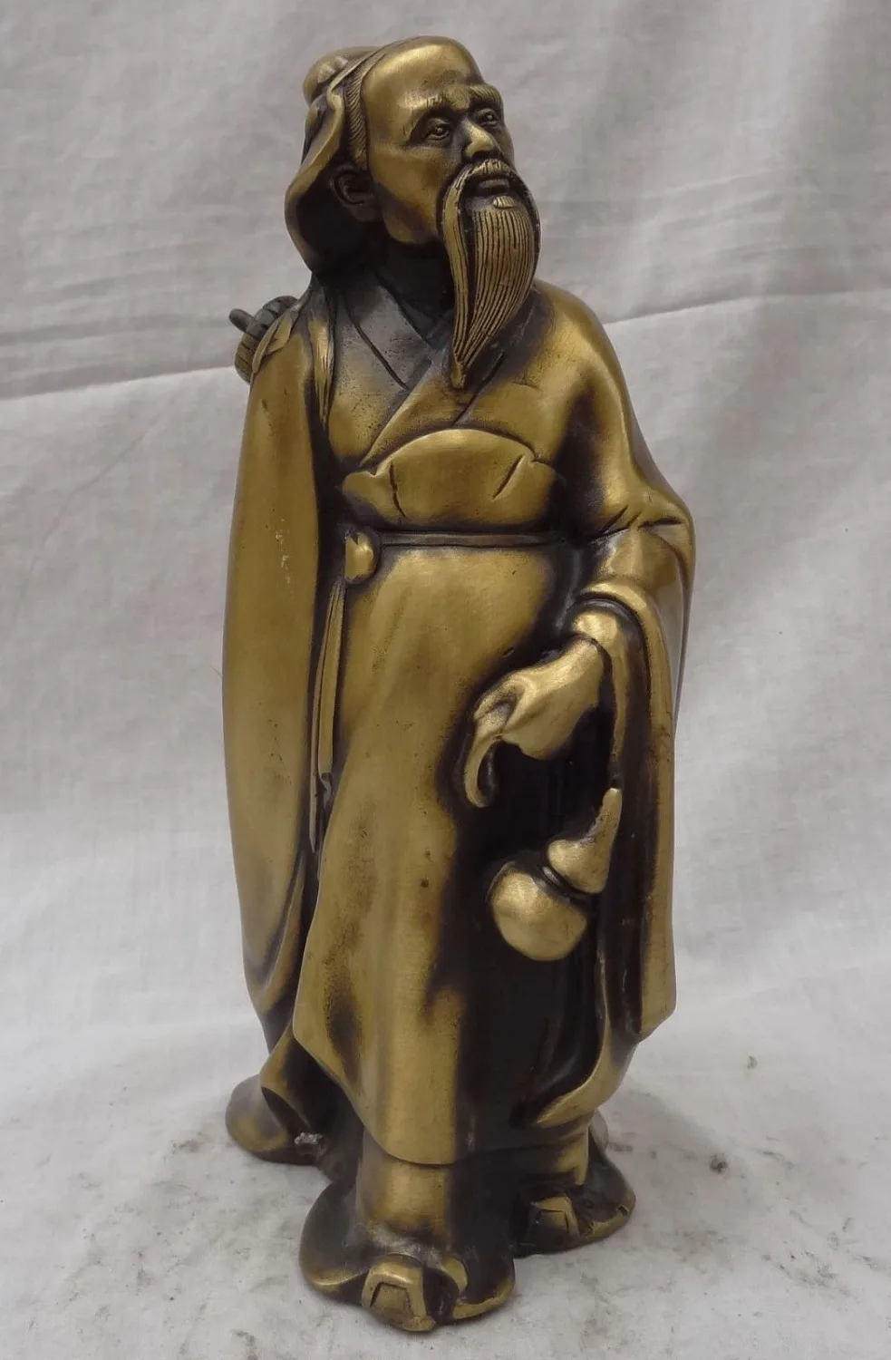 

10" Chinese Bronze LiShiZhen Sculpture Chuang-Tzu Zhuang Zi literator Statue
