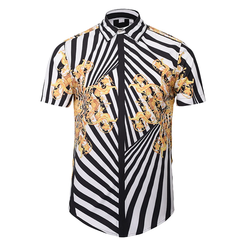 BATTLERLOVER 3D Zebra Print Shirts Men Summer Camisa Masculina Short Sleeve Shirt Man Dress Shirts Patchwork 2017 Brand Clothing
