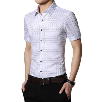 

Summer Plaid Shirt Male Short-sleeve Slim Thin The Trend Of Casual Shirt Easy Care Clothing