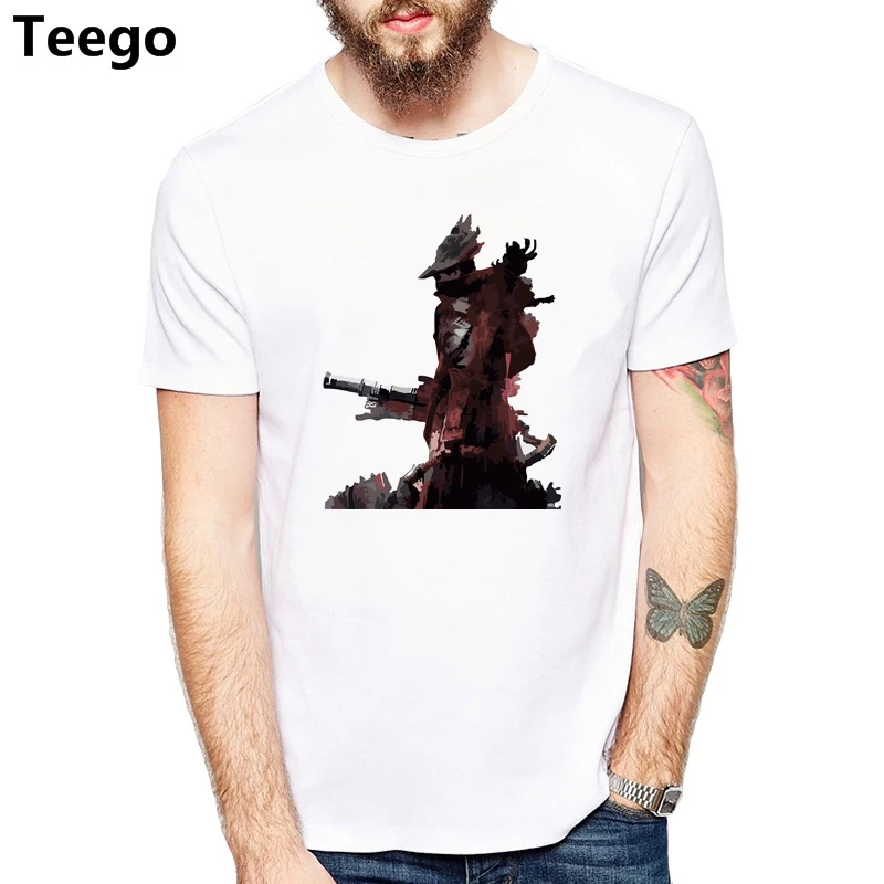 Bloodborne T-shirt Mens Fashion White Color Short Cartoon Logo T Shirt Top Tees tshirt | Мужская одежда