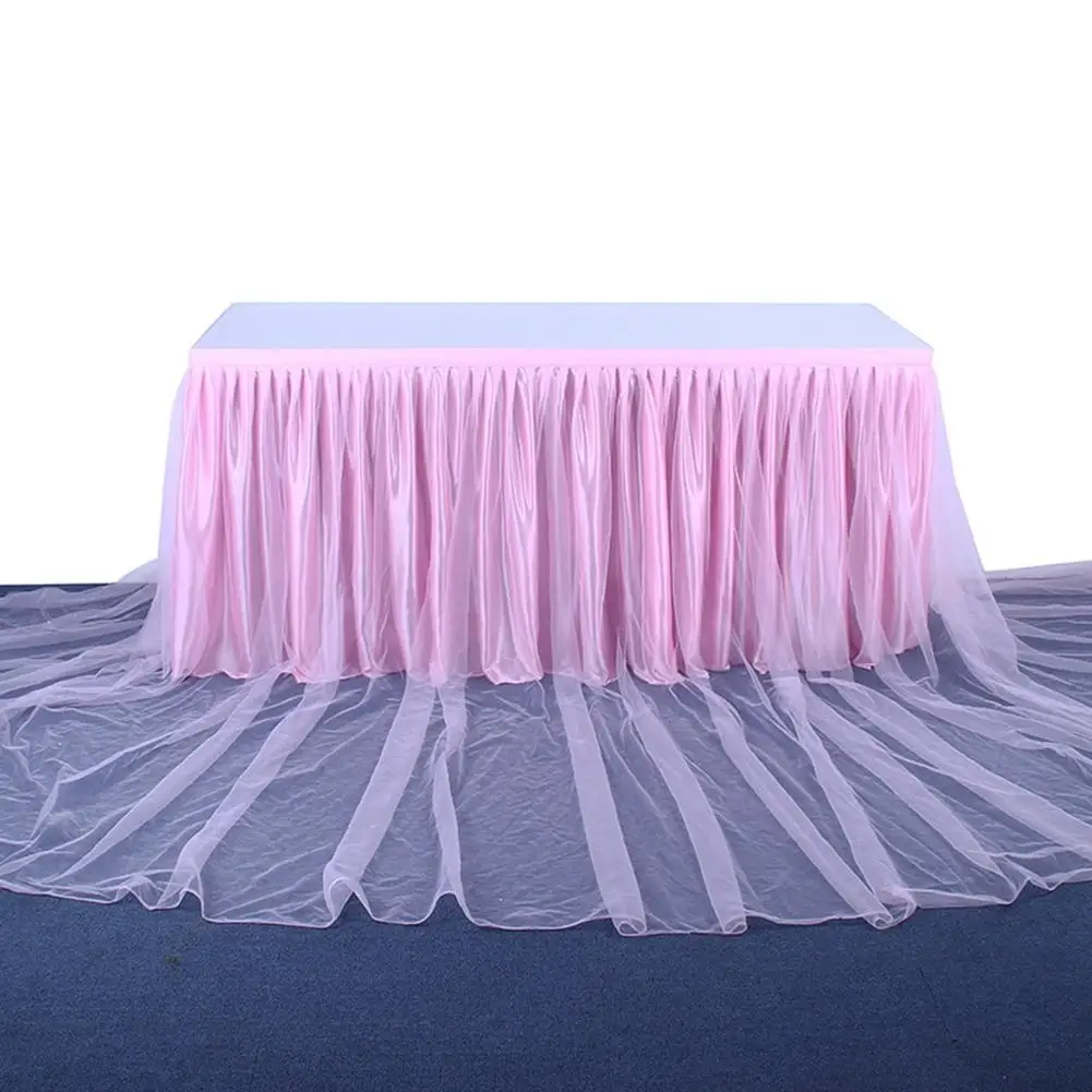 AsyPets Резьбовая ленточная настольная юбка с тюлем элегантные вечерние свадебные украшения стола(длинный Тюль)-15