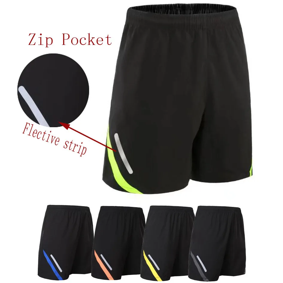 Reflective label Running Shorts With Zipper Pocket Quick Dry Sport